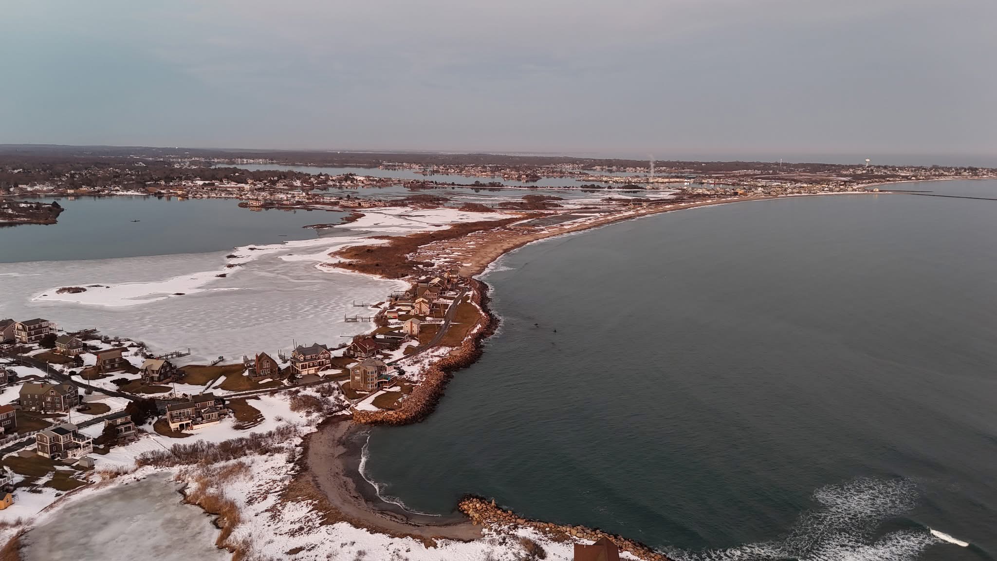 Cinematic shoreline aerial perspective